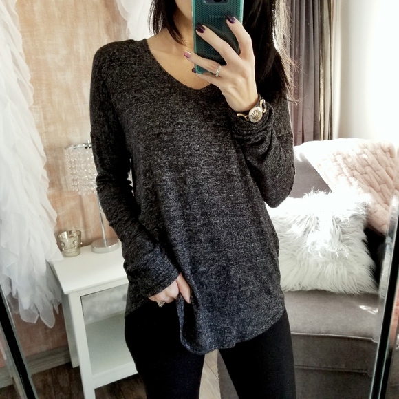 "Cloud" Brushed Long Sleeve Tee V-Neck Basic 🌷 - Picture 4 of 7